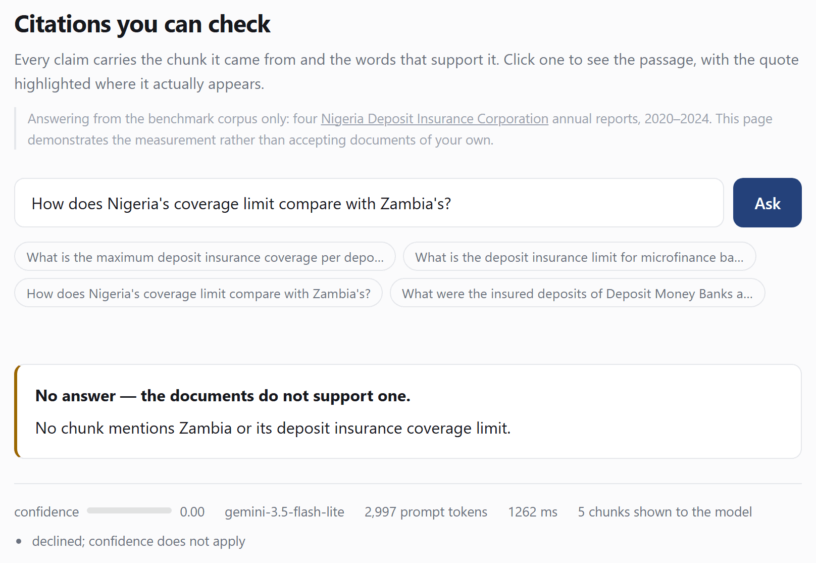 Ragwell declining to answer a question its corpus does not support